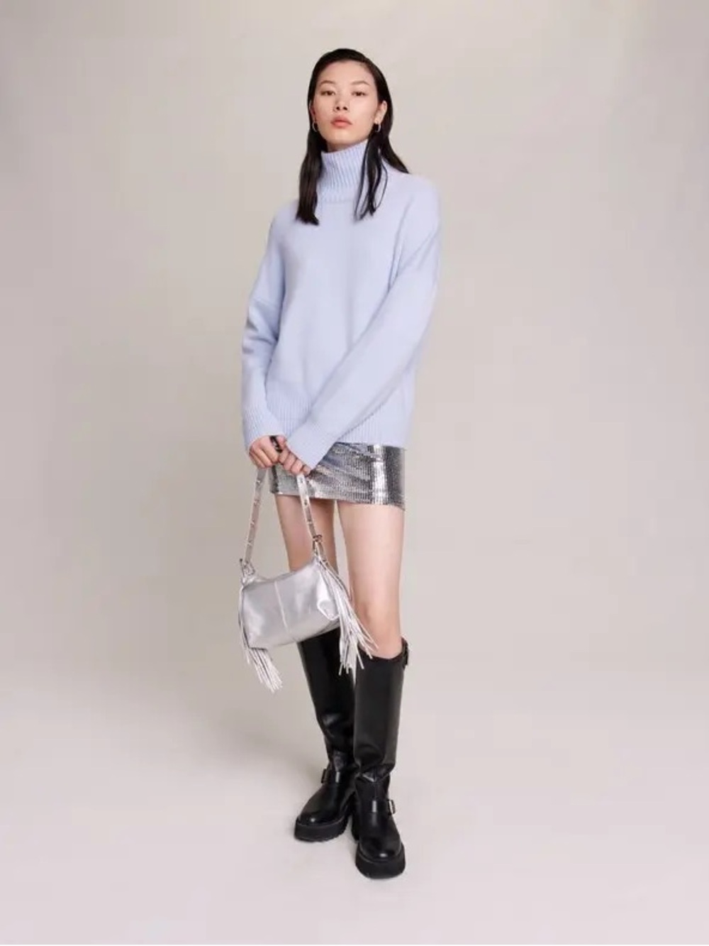 MAJE Turtleneck Knit Sweater Wool
Blend In Blue Size 1